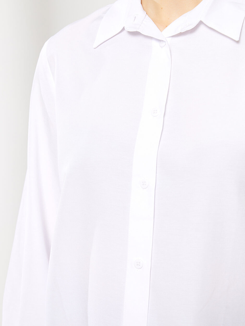 Ekru Düz Poplin Kadın Gömlek Tunik-3