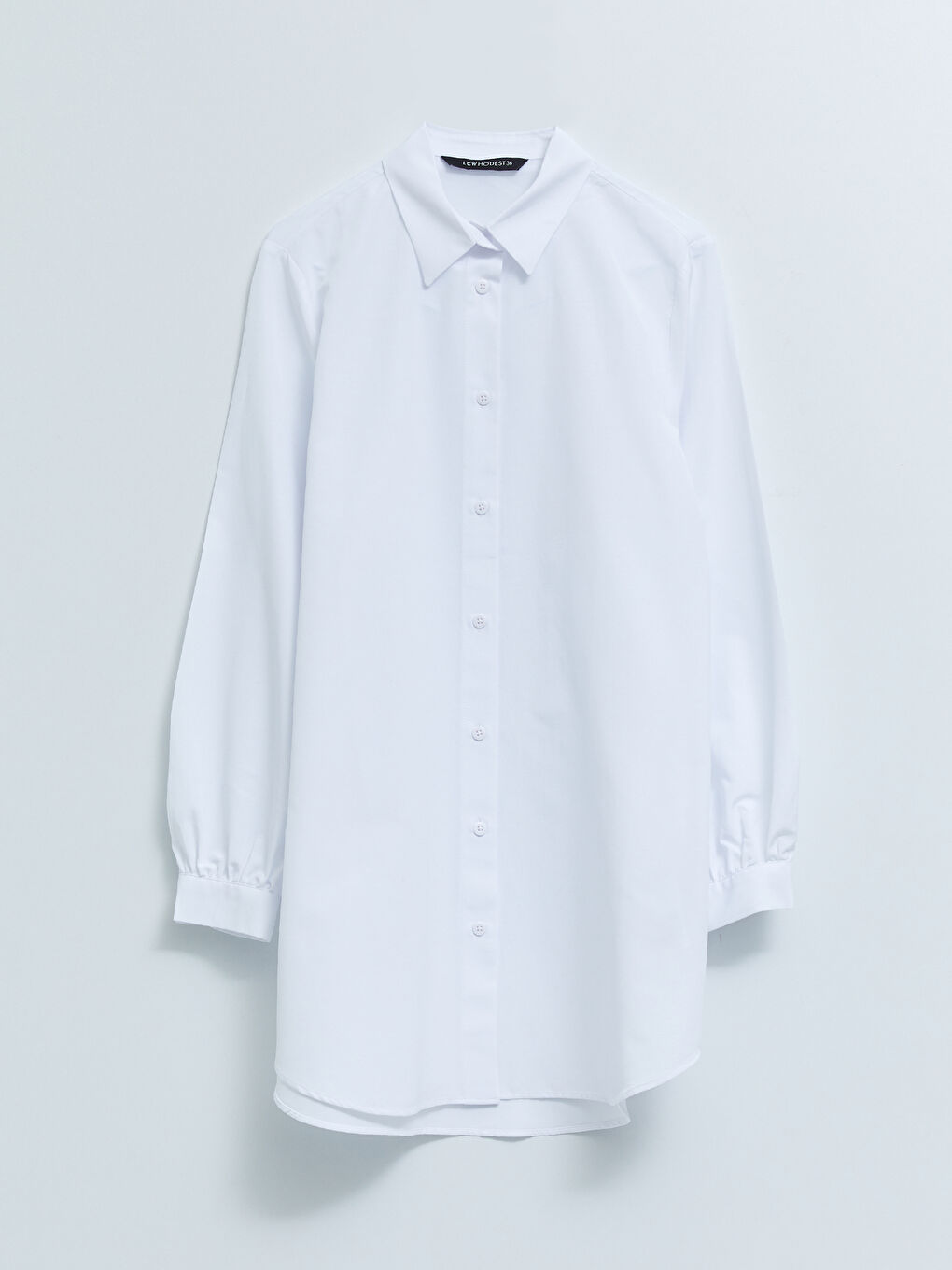 Ekru Düz Poplin Kadın Gömlek Tunik-5