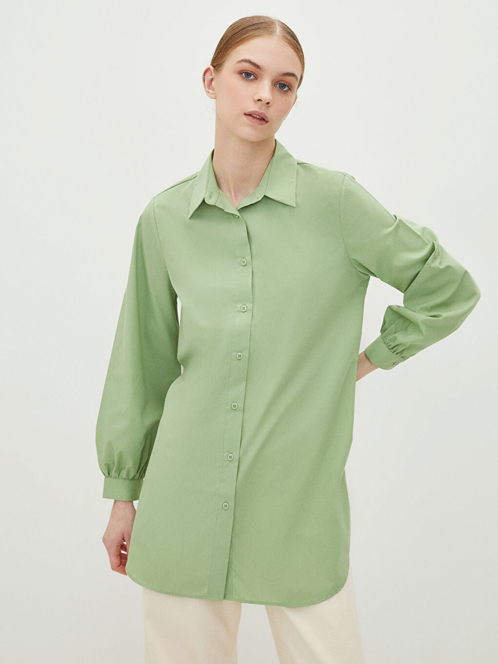 Однотонная рубашка-туника из поплина для женщин