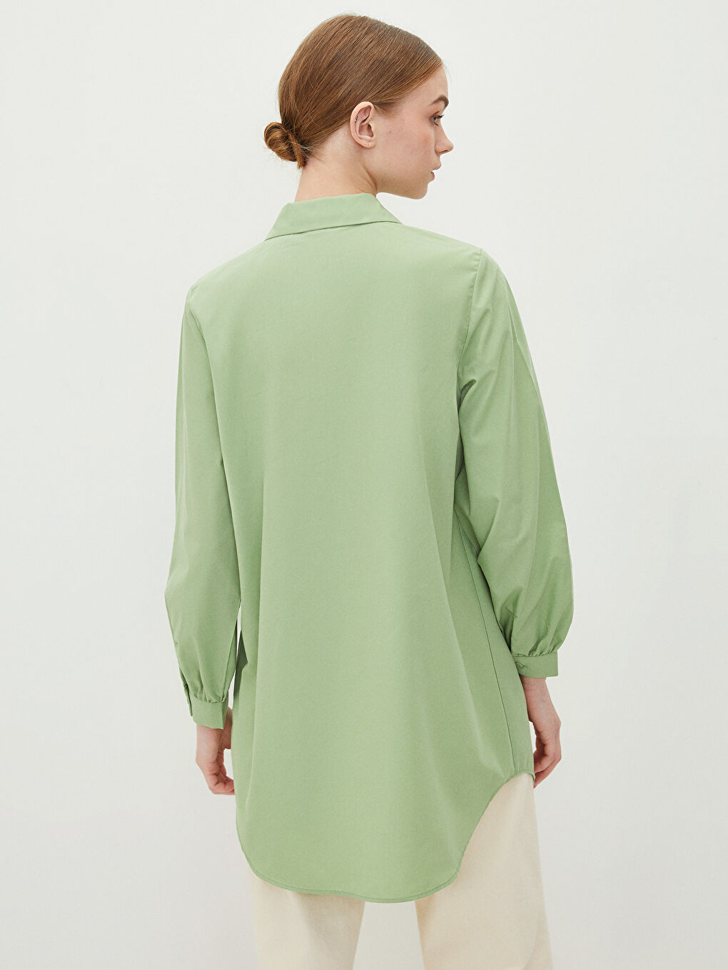 Однотонная рубашка-туника из поплина для женщин-4