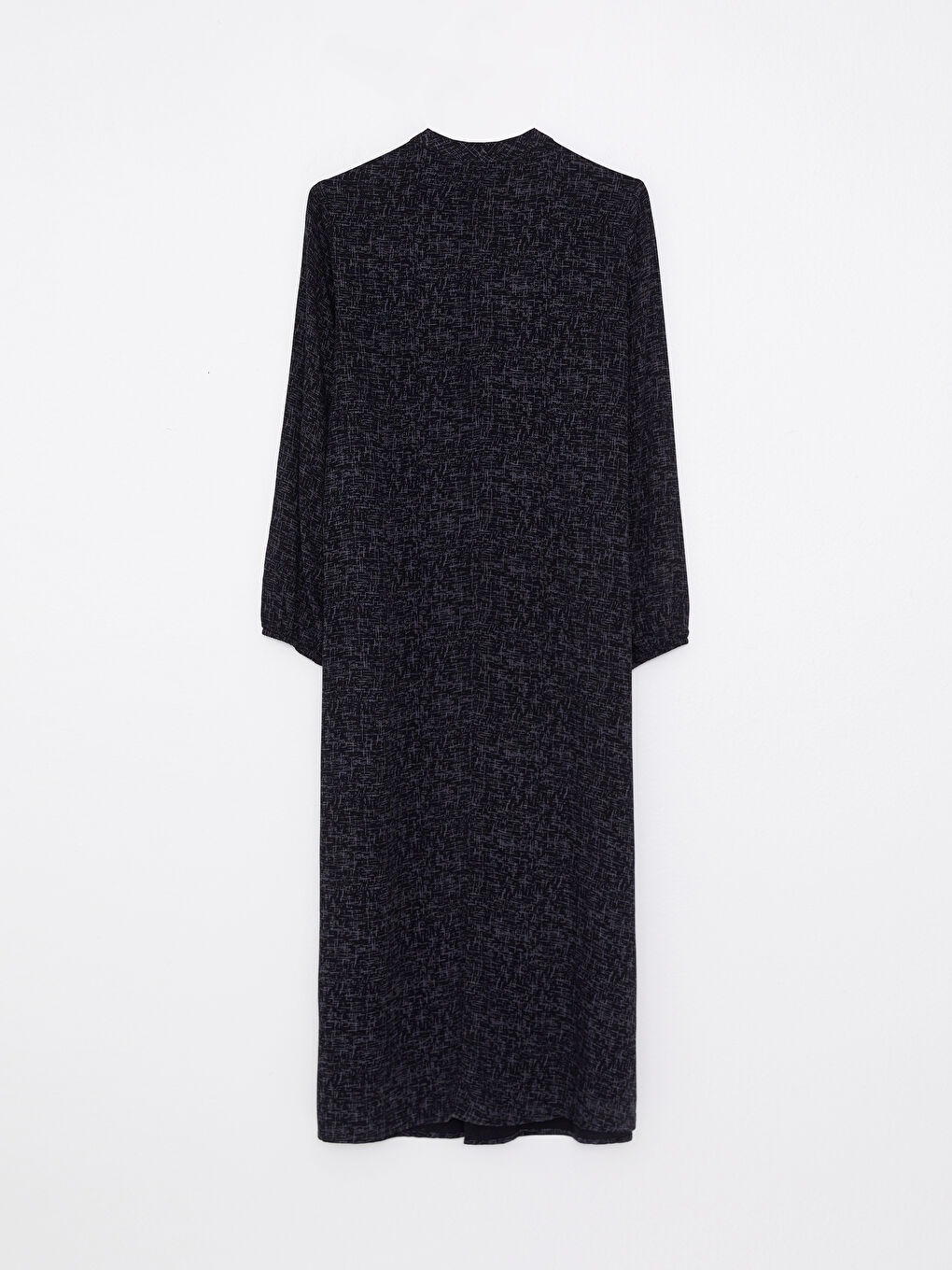 Siyah Bisiklet Yaka Desenli Uzun Kollu A Kesim Viskon Kadın Elbise-6