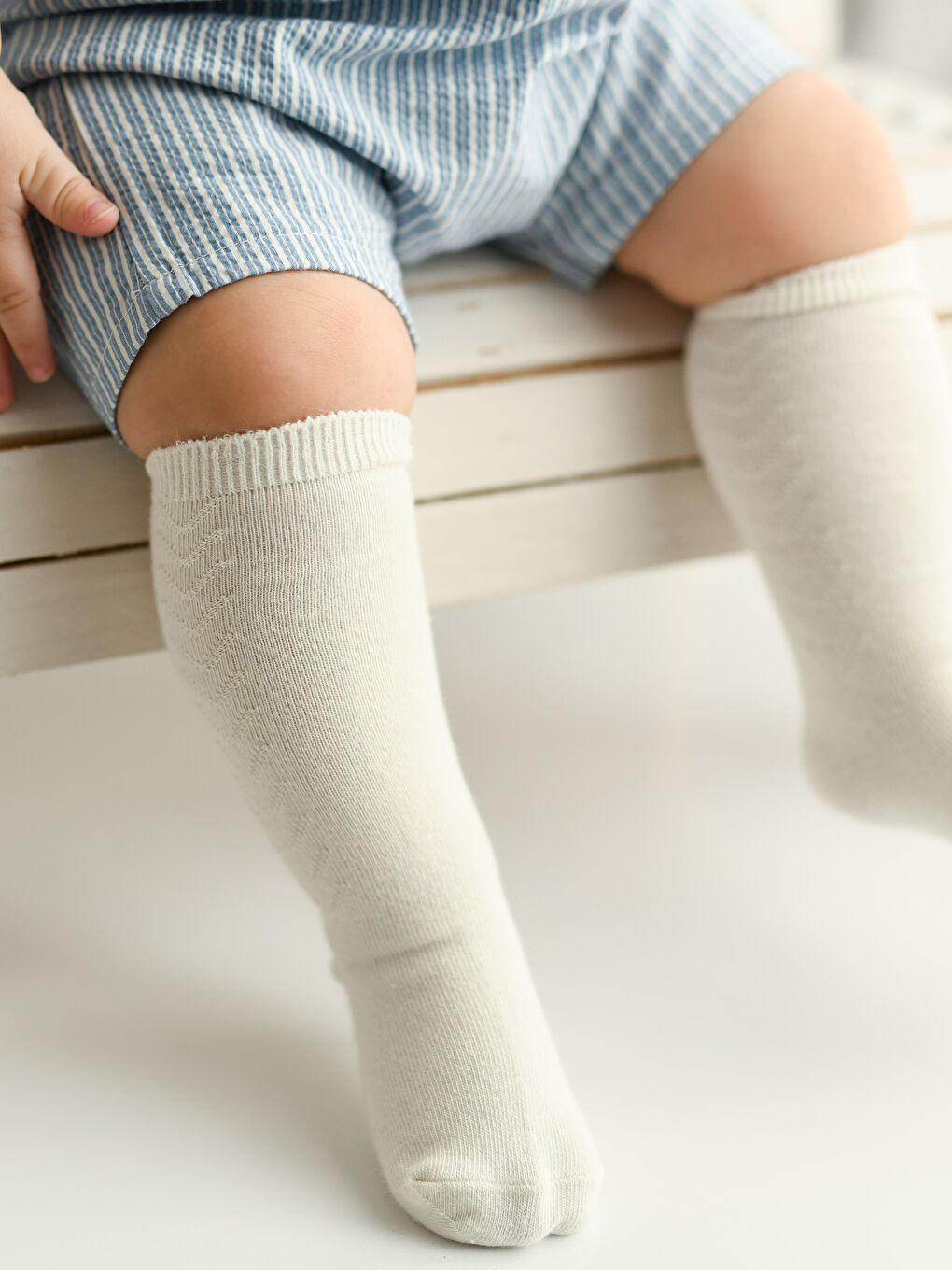 Mavi Erkek Bebek Bambu Dizaltı Çorap 2'li