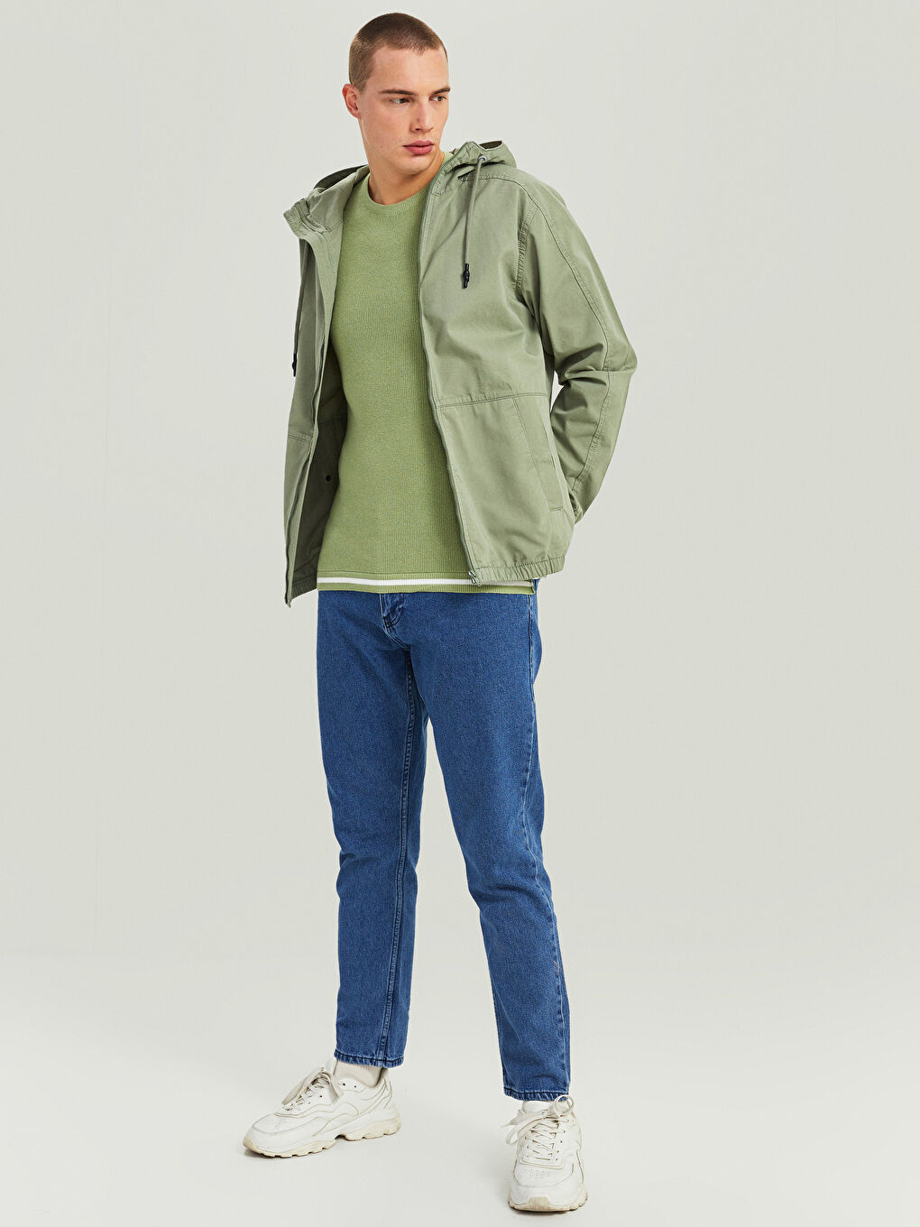 Yeşil Standart Kalıp Kapüşonlu Erkek Mont-2