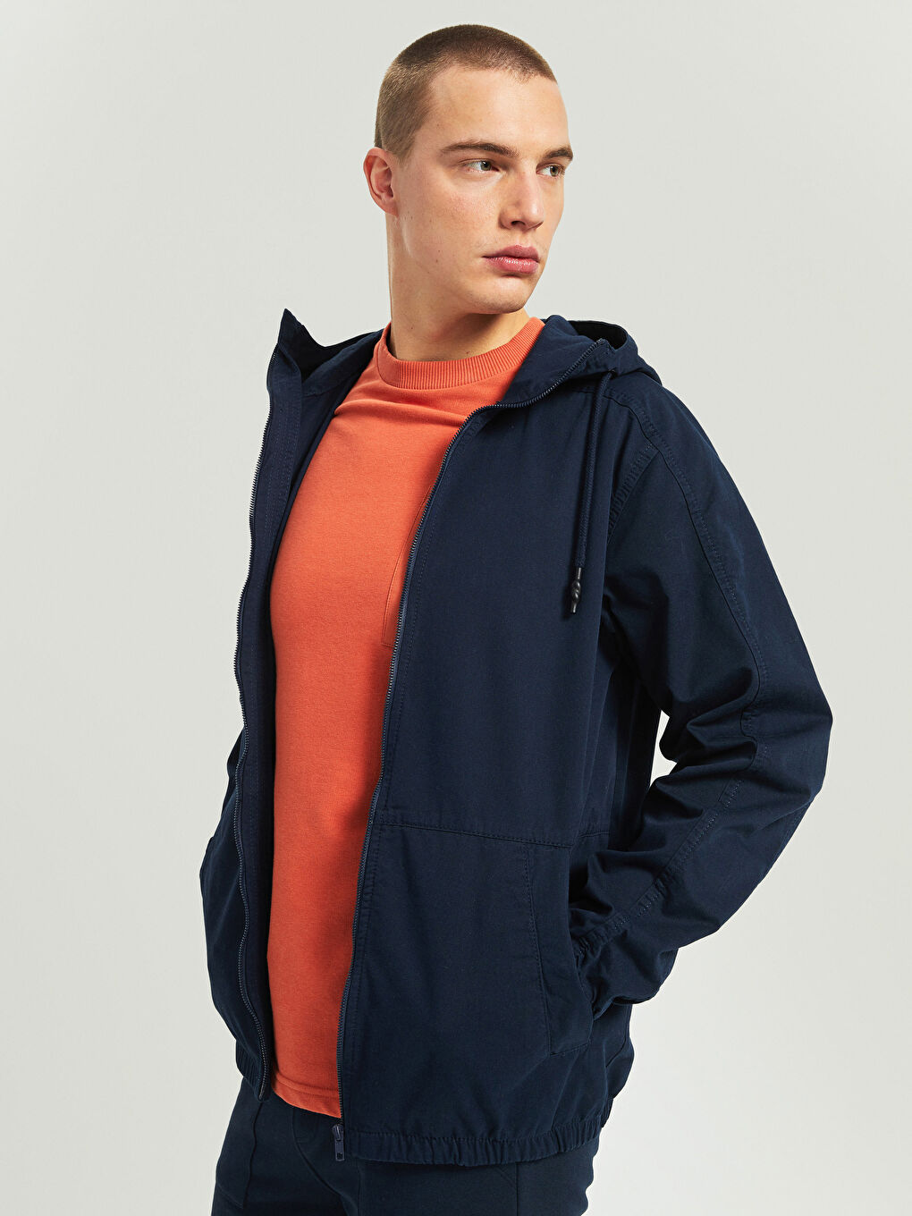 Lacivert Standart Kalıp Kapüşonlu Erkek Mont-2