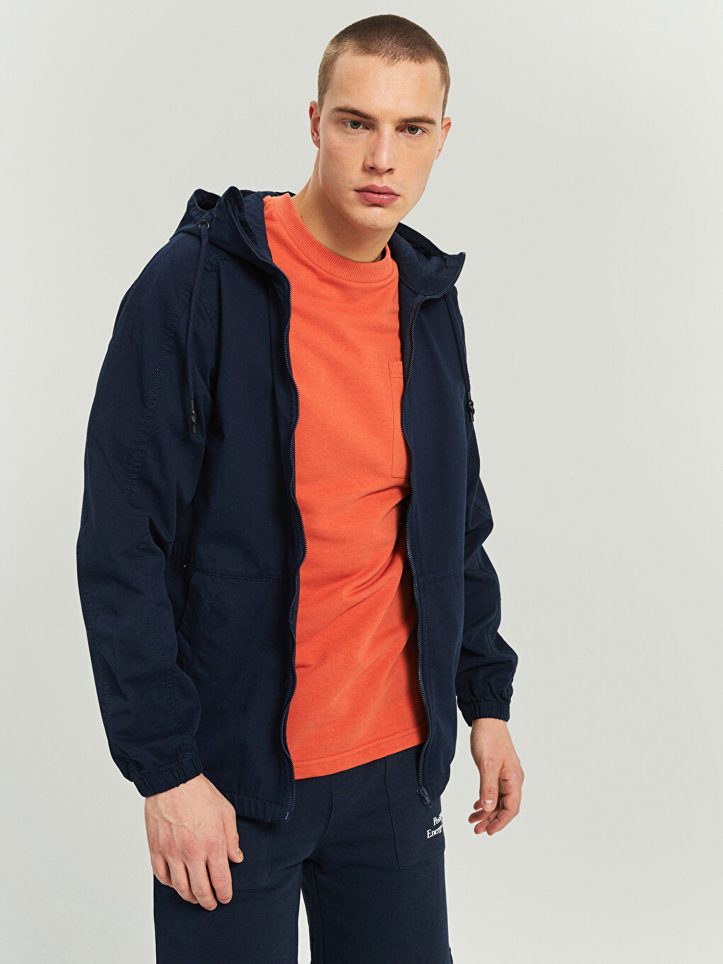 Lacivert Standart Kalıp Kapüşonlu Erkek Mont-3