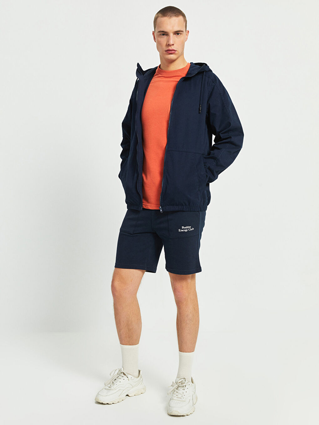 Lacivert Standart Kalıp Kapüşonlu Erkek Mont-4