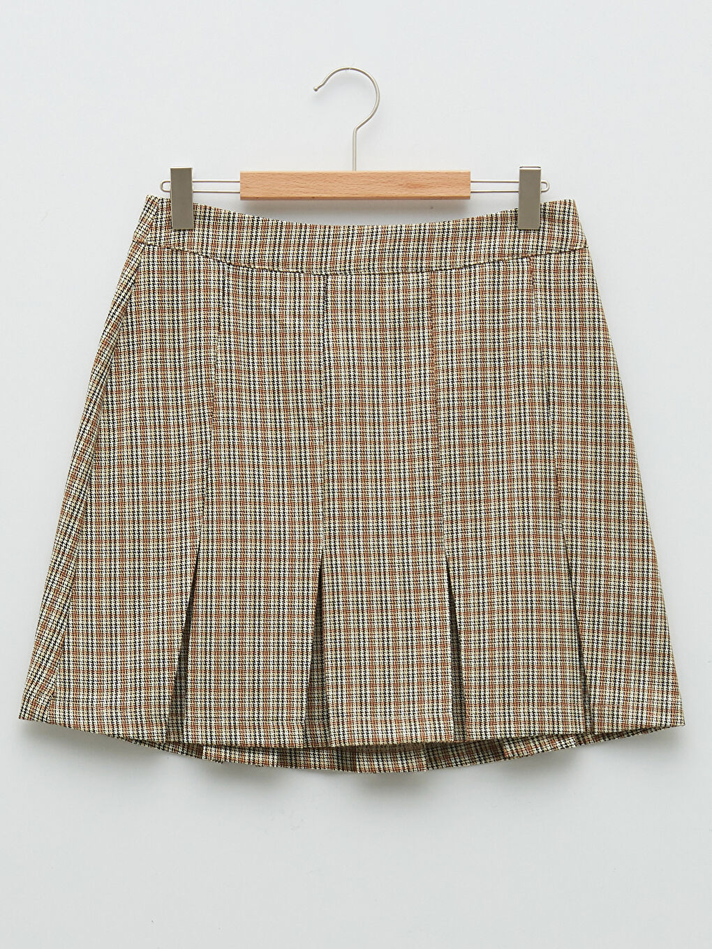 Gri Beli Fermuarlı Desenli Kadın Pileli Etek-5