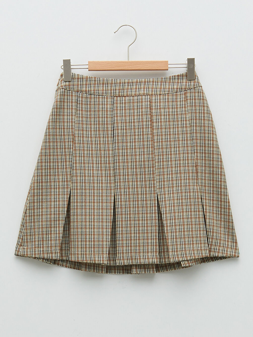 Gri Beli Fermuarlı Desenli Kadın Pileli Etek-6