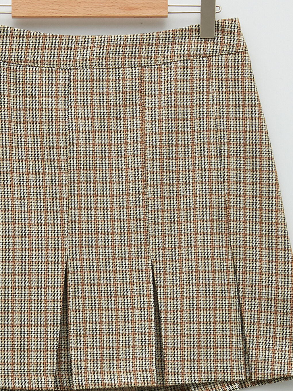 Gri Beli Fermuarlı Desenli Kadın Pileli Etek-7