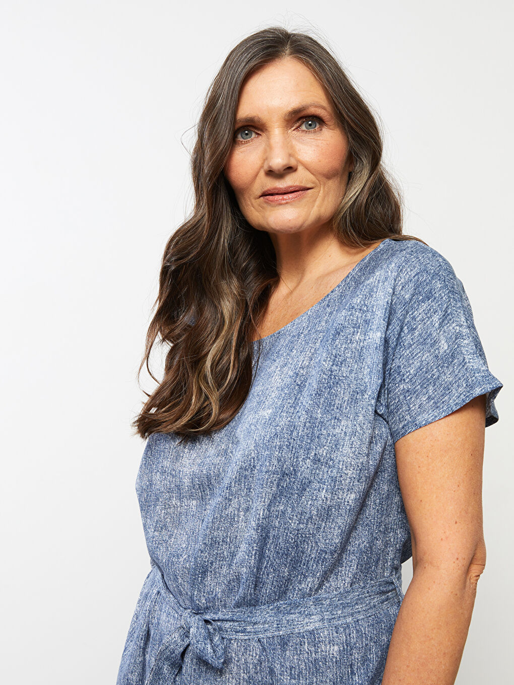 İndigo Bisiklet Yaka Düz Kısa Kollu A Kesim Viskon Kadın Elbise-3