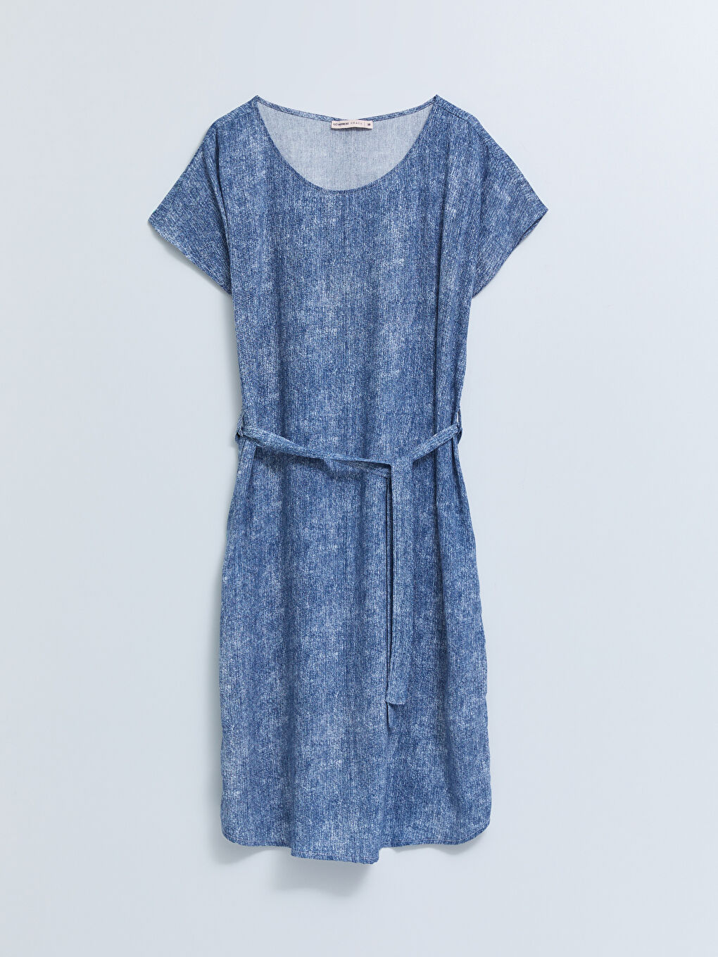 İndigo Bisiklet Yaka Düz Kısa Kollu A Kesim Viskon Kadın Elbise-5