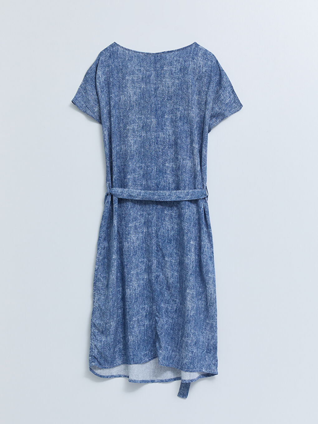 İndigo Bisiklet Yaka Düz Kısa Kollu A Kesim Viskon Kadın Elbise-6