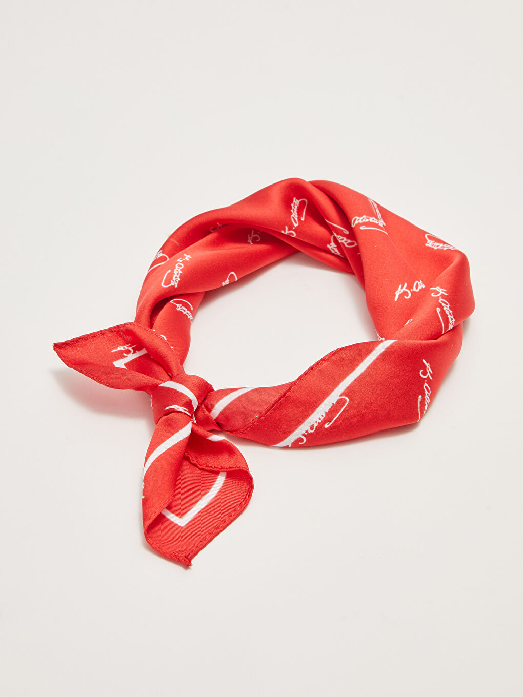 Kırmızı Atatürk İmza Baskılı Kız Çocuk Bandana-1