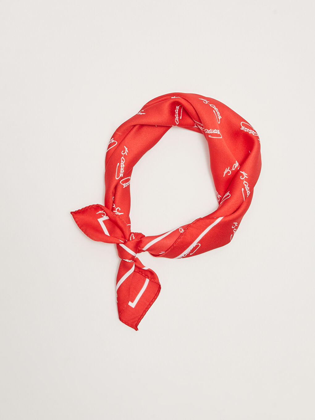 Kırmızı Atatürk İmza Baskılı Kız Çocuk Bandana-3