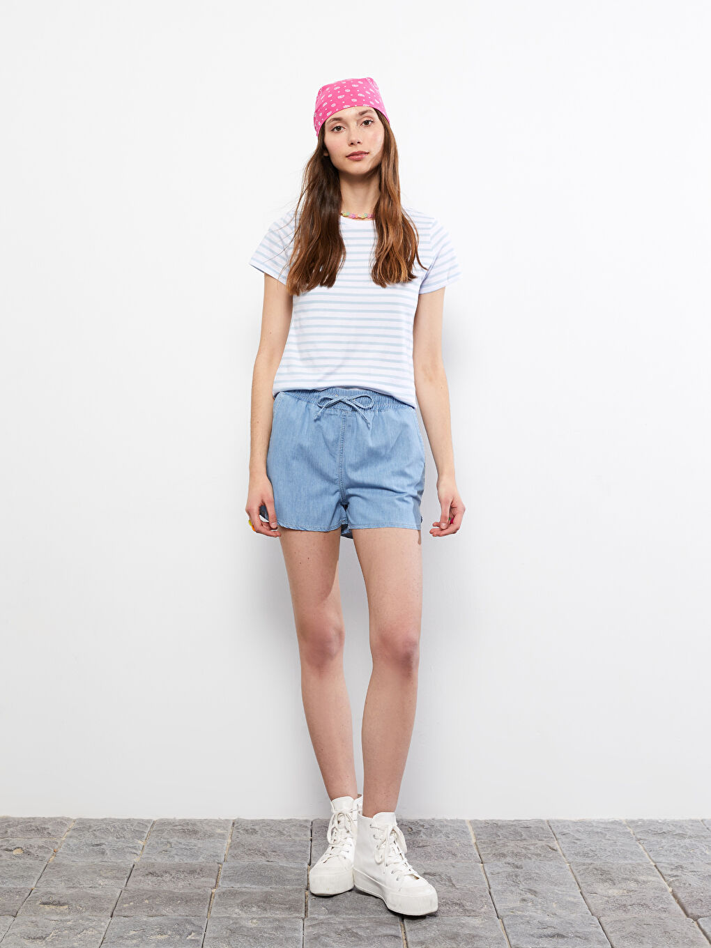 Crew Neck Striped Short Sleeve Cotton Women's T-Shirt-2