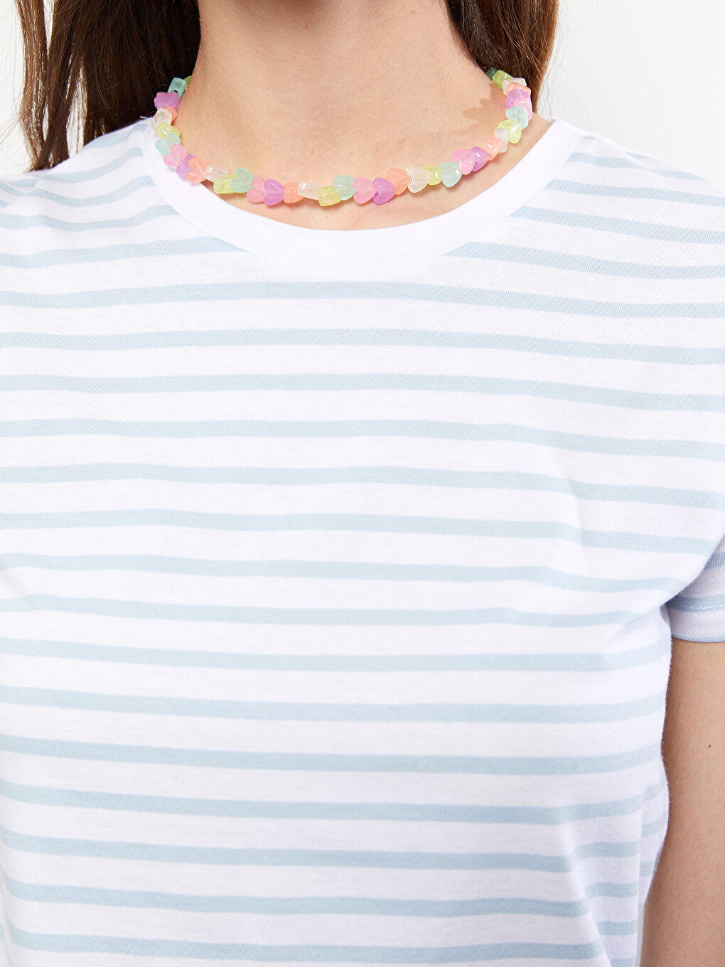 Crew Neck Striped Short Sleeve Cotton Women's T-Shirt-3