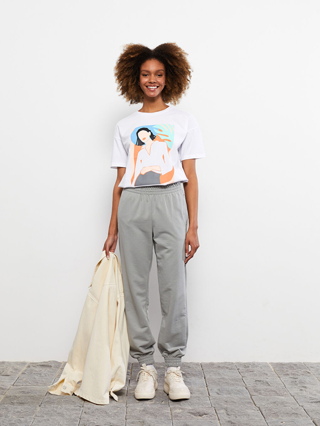 Gri Beli Lastikli Düz Cep Detaylı Kadın Jogger Eşofman Altı