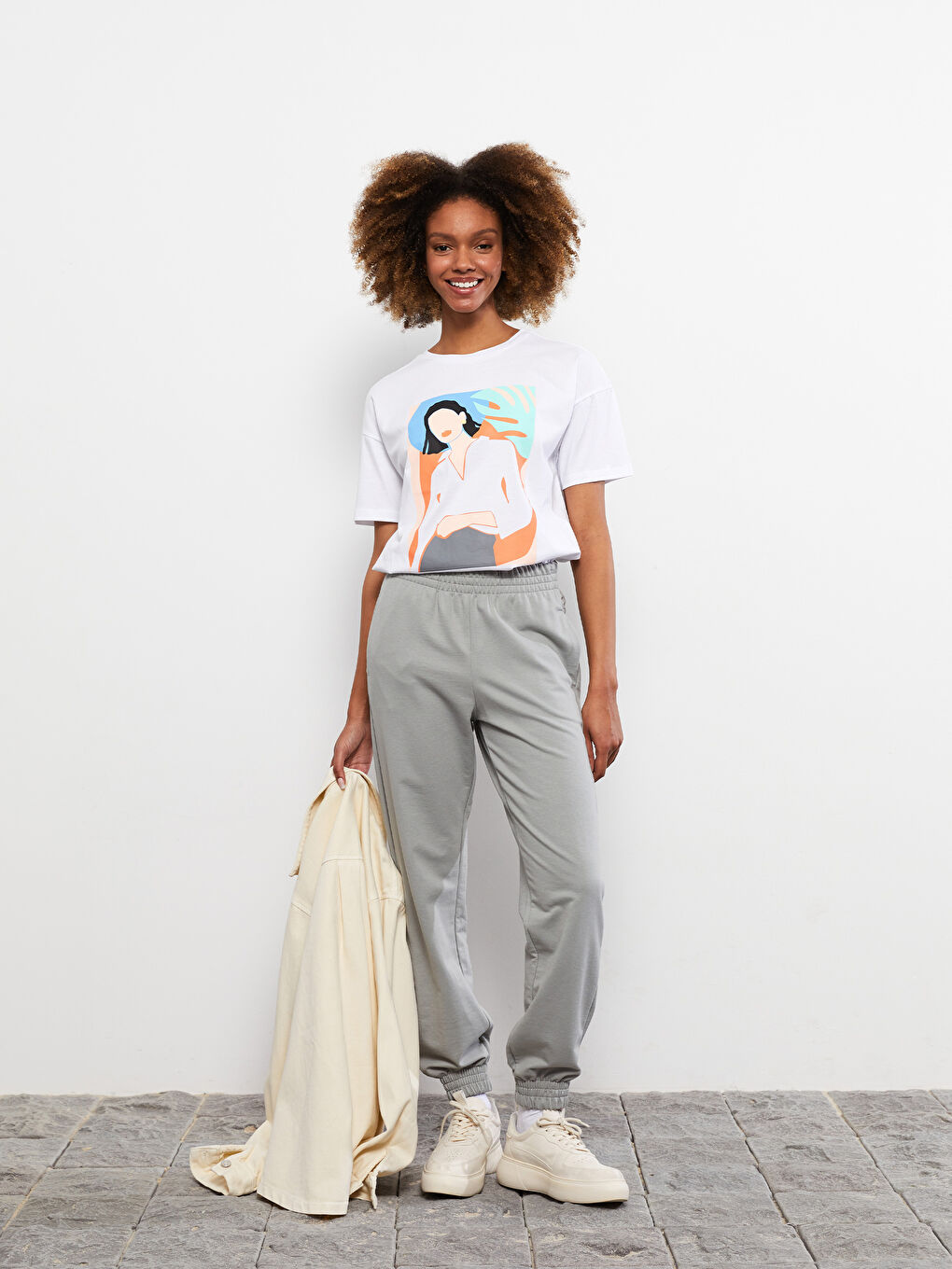 Gri Beli Lastikli Düz Cep Detaylı Kadın Jogger Eşofman Altı-1