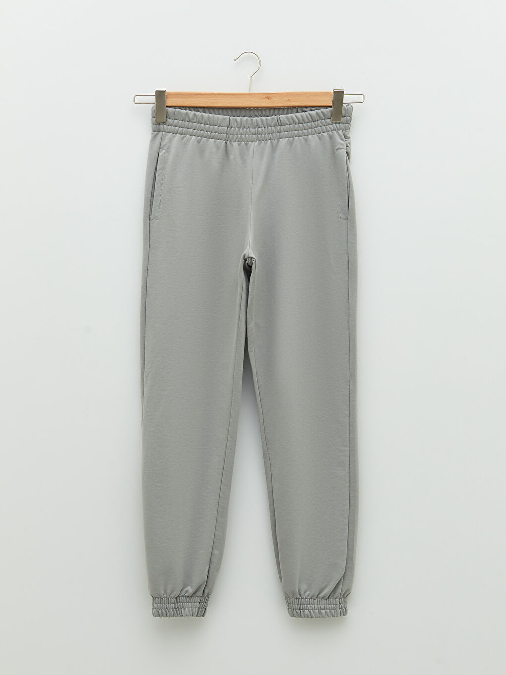 Gri Beli Lastikli Düz Cep Detaylı Kadın Jogger Eşofman Altı-5