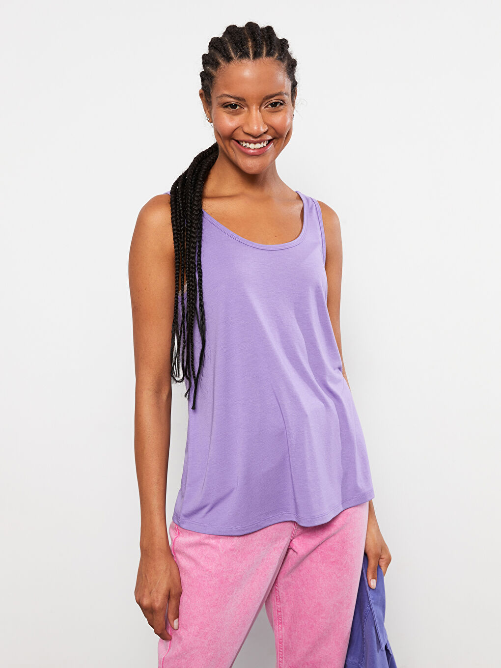 Women's U Neck Plain Tank Top-1