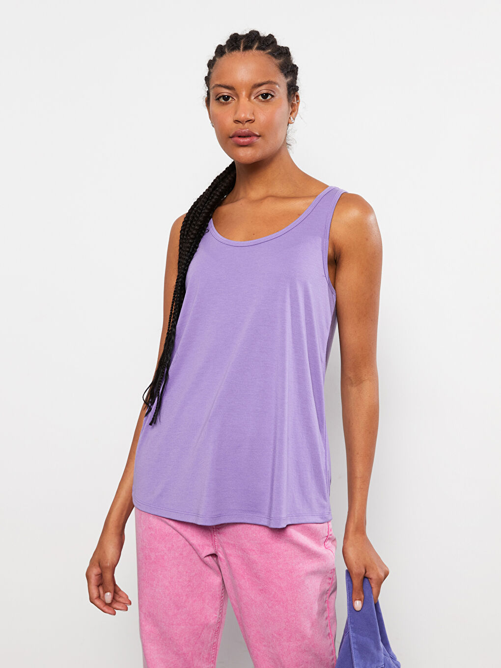 Women's U Neck Plain Tank Top-2