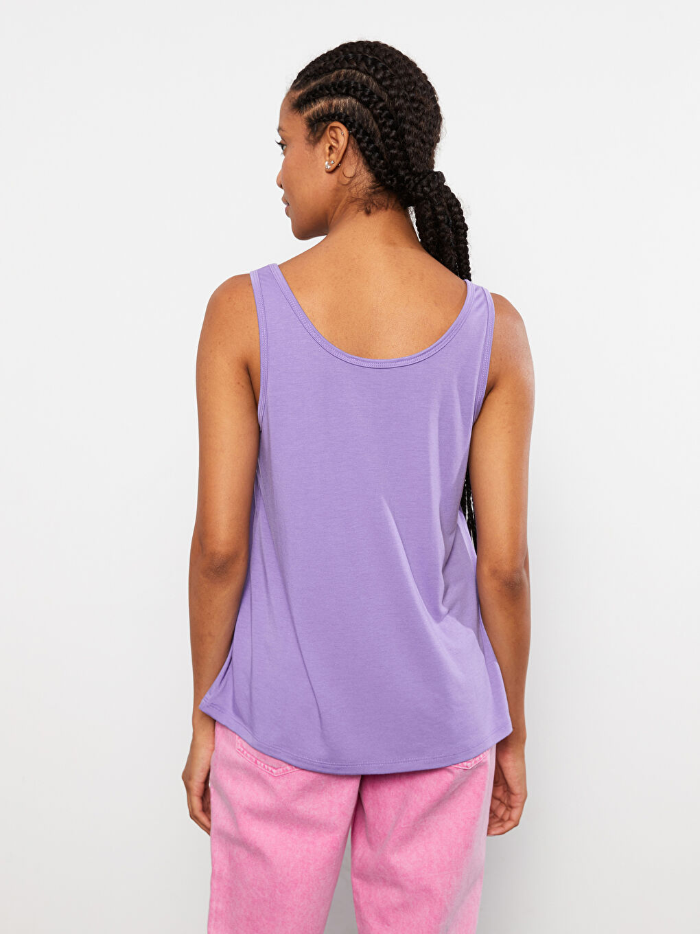 Women's U Neck Plain Tank Top-4
