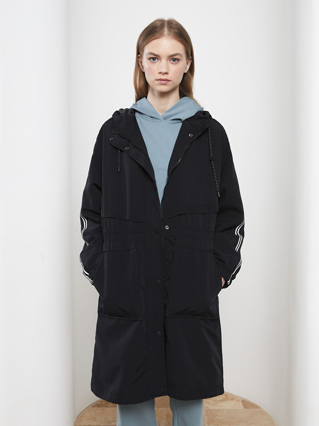 LCW Modest Hooded Plain Long Sleeve Fisherman Fabric Women's Coats -S2DY57Z8-CVL