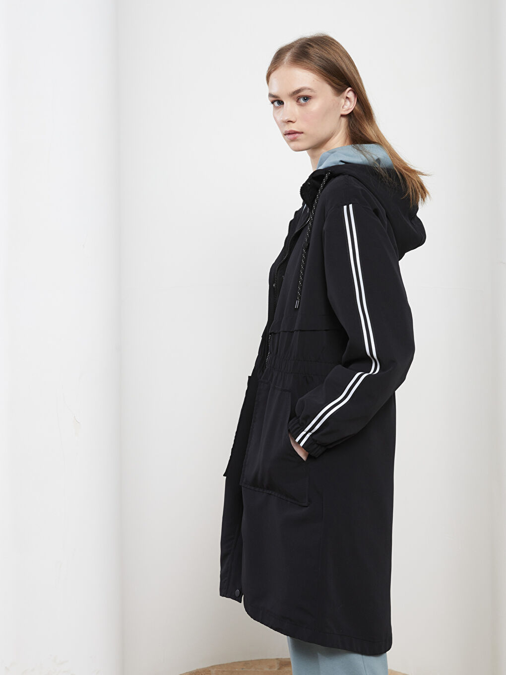 LCW Modest Hooded Plain Long Sleeve Fisherman Fabric Women's Coats -S2DY57Z8-CVL