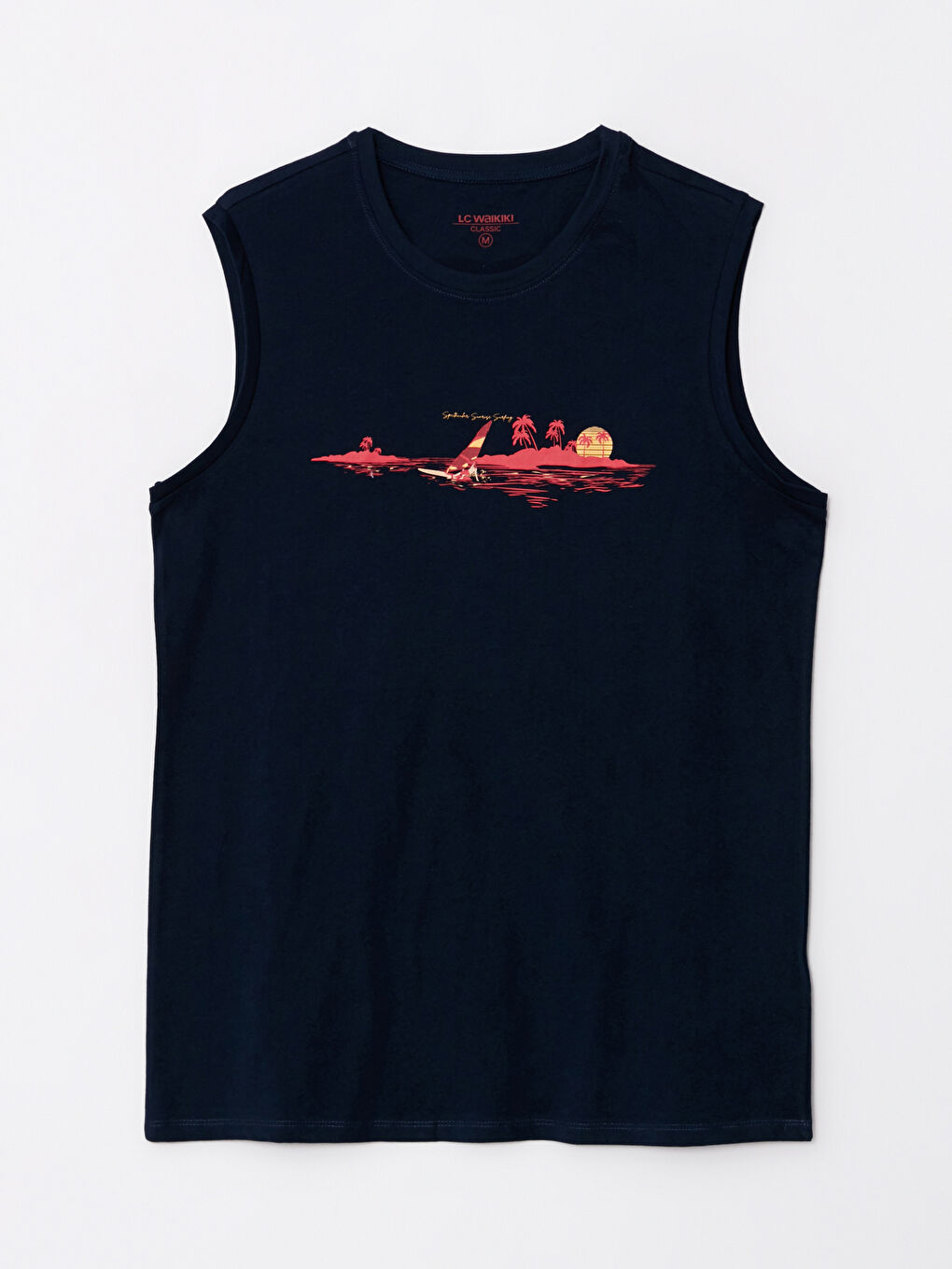 تيشيرت بدون أكمام مطبوع بياقة دائرية للرجال-5