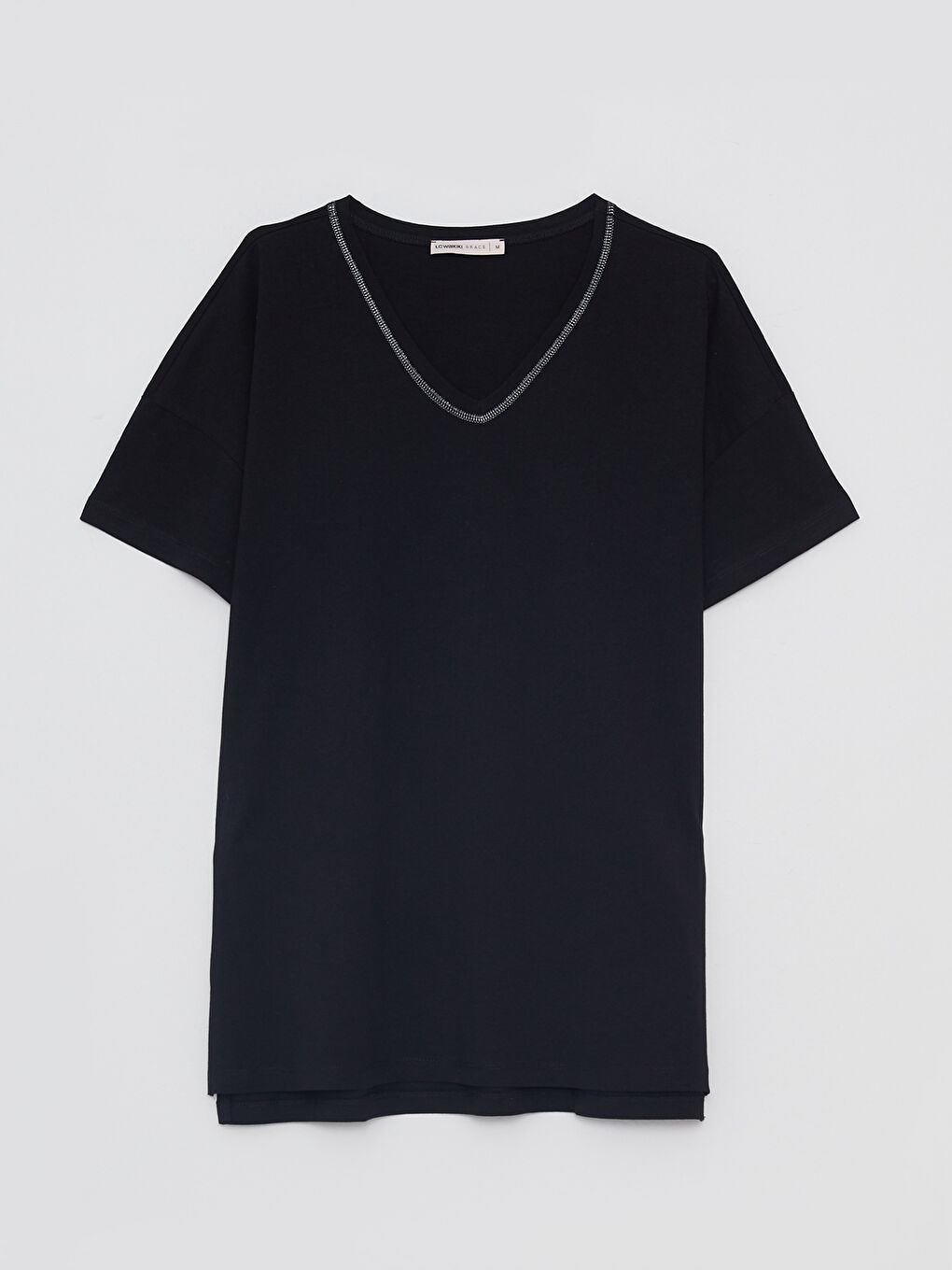 V-neck Straight Short Sleeve Cotton Women's T-Shirt -S2DY80Z8-CVL