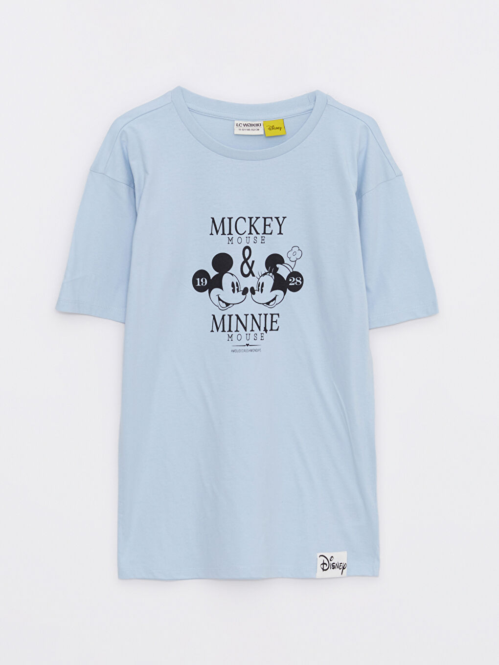 Crew Neck Minnie and Mickey Mouse Printed Short Sleeve Cotton Girls T-Shirt