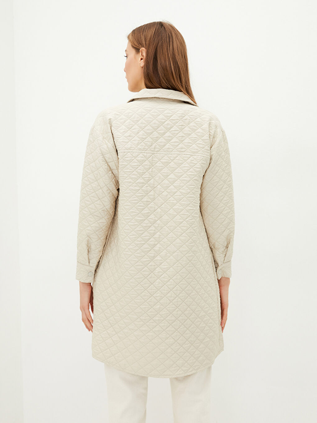 Shirt Collar Quilted Patterned Long Sleeve Women's Coat-5