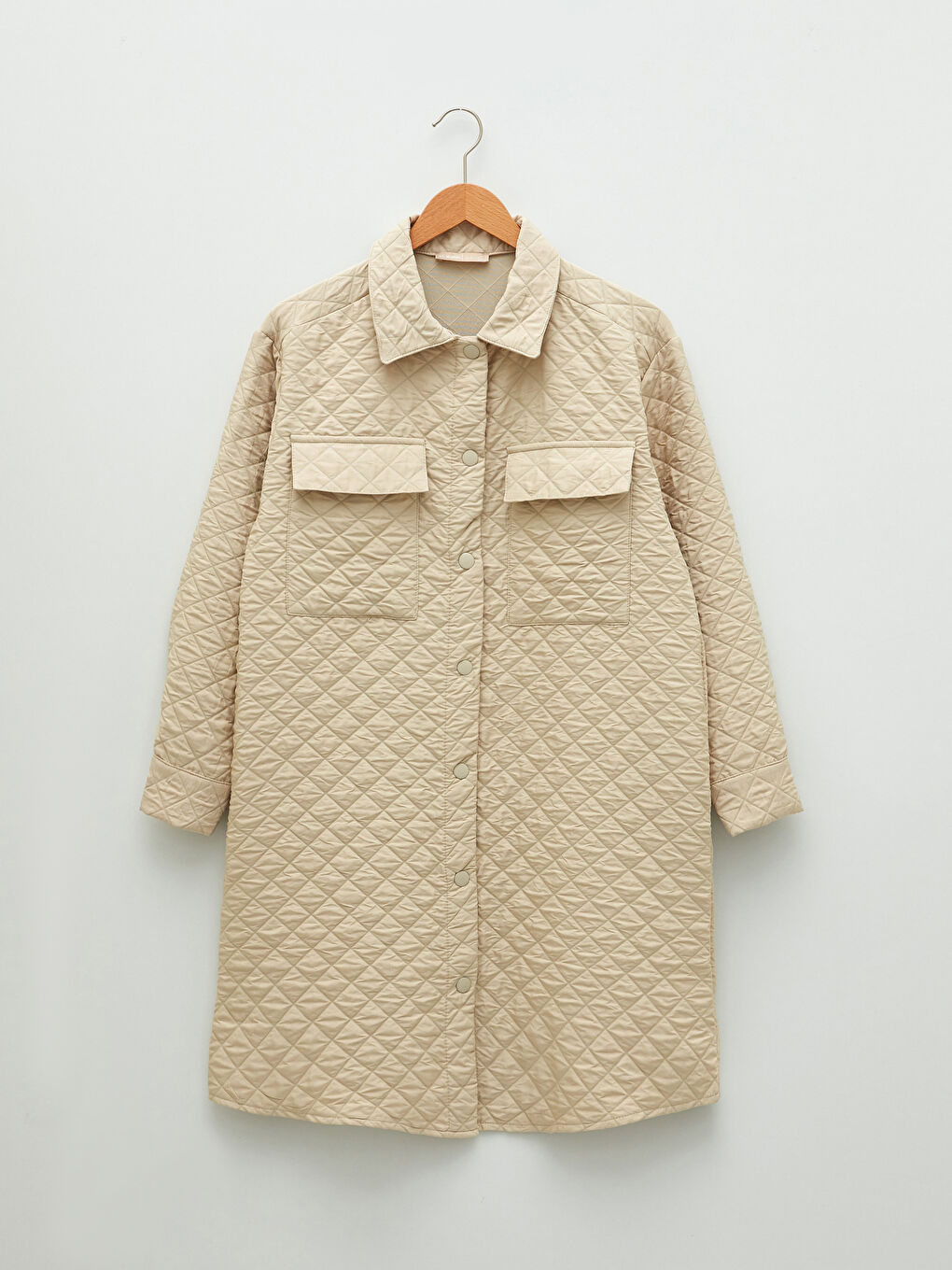 Shirt Collar Quilted Patterned Long Sleeve Women's Coat-6