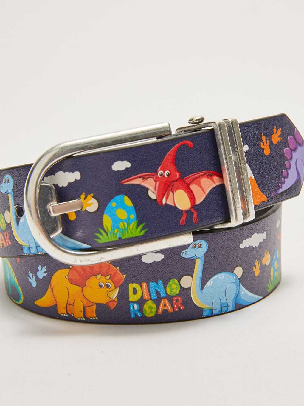 Double Sided Leather Look Dinosaur Printed Boys Belt-3
