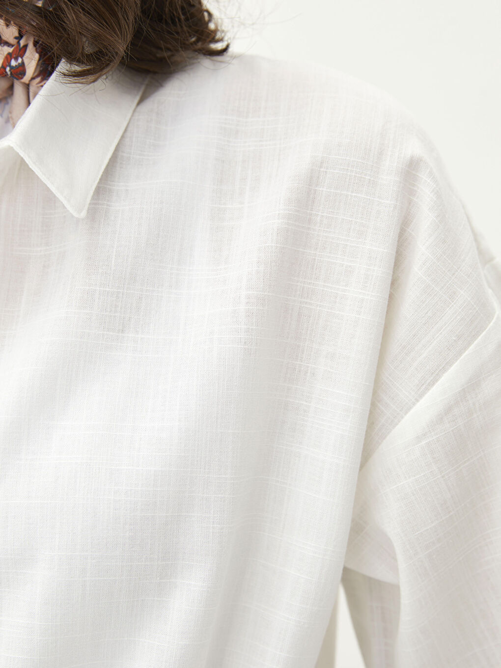 Beyaz Gömlek Yaka Düz Kısa Kollu Pamuklu Kadın Plaj Elbisesi-2