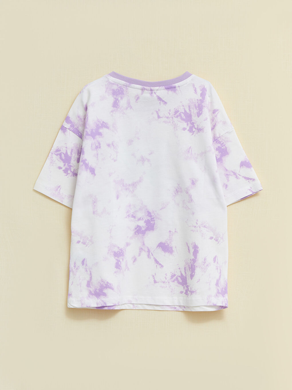 Lila Bisiklet Yaka Baskılı Kısa Kollu Pamuklu Kız Çocuk Tişört-1