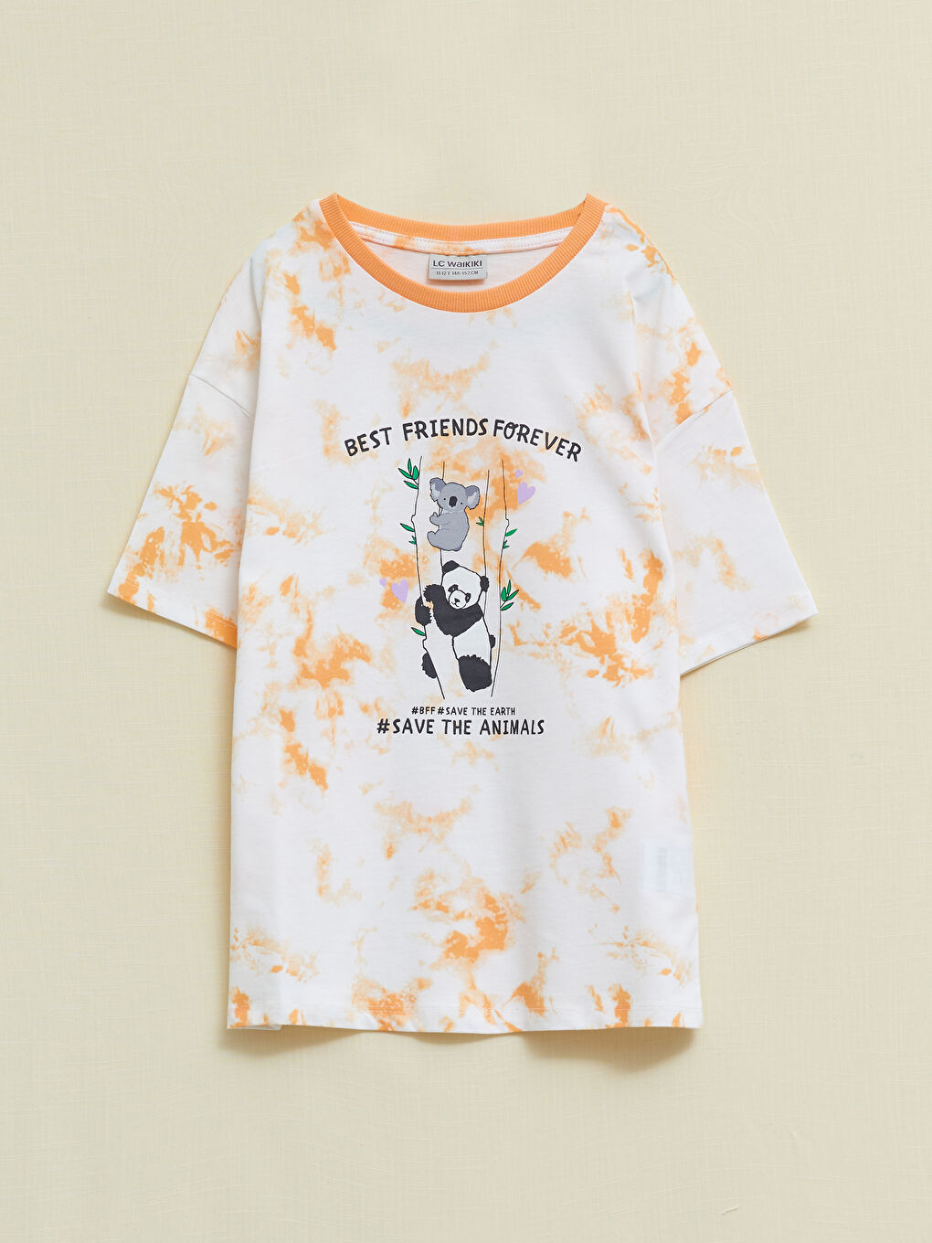 Tricou Fetiță din Bumbac cu Mânecă Scurtă și Imprimeu, Guler Rotund