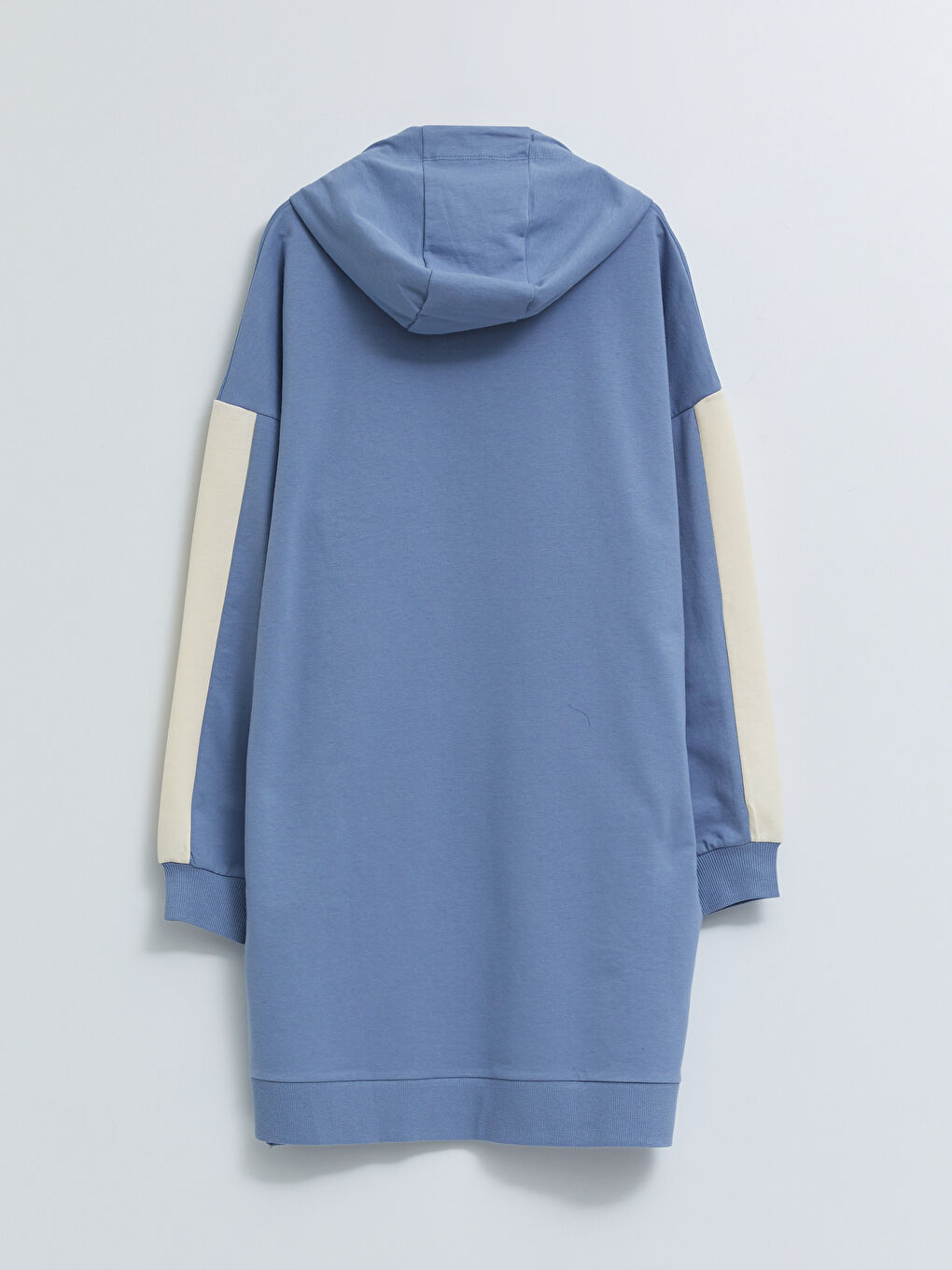 Mavi Kapüşonlu Renk Bloklu Uzun Kollu Kadın Sweatshirt Tunik-5