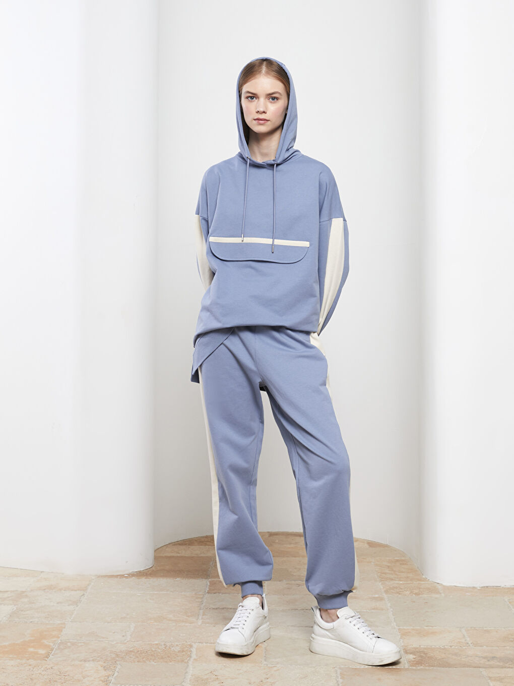 Mavi Kadın Beli Lastikli Düz Jogger Eşofman Altı