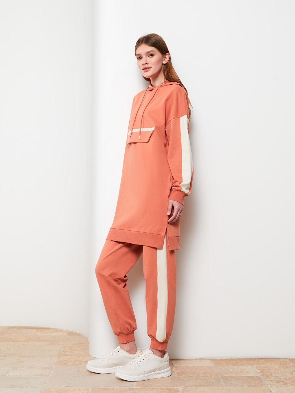 Turuncu Kadın Beli Lastikli Düz Jogger Eşofman Altı