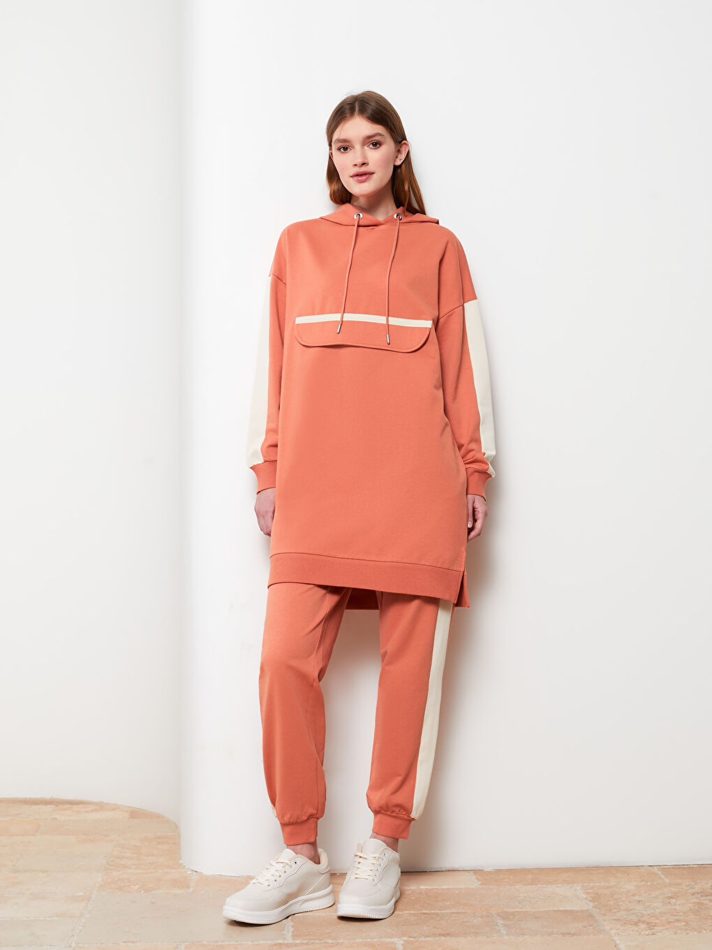 Turuncu Kadın Beli Lastikli Düz Jogger Eşofman Altı-1