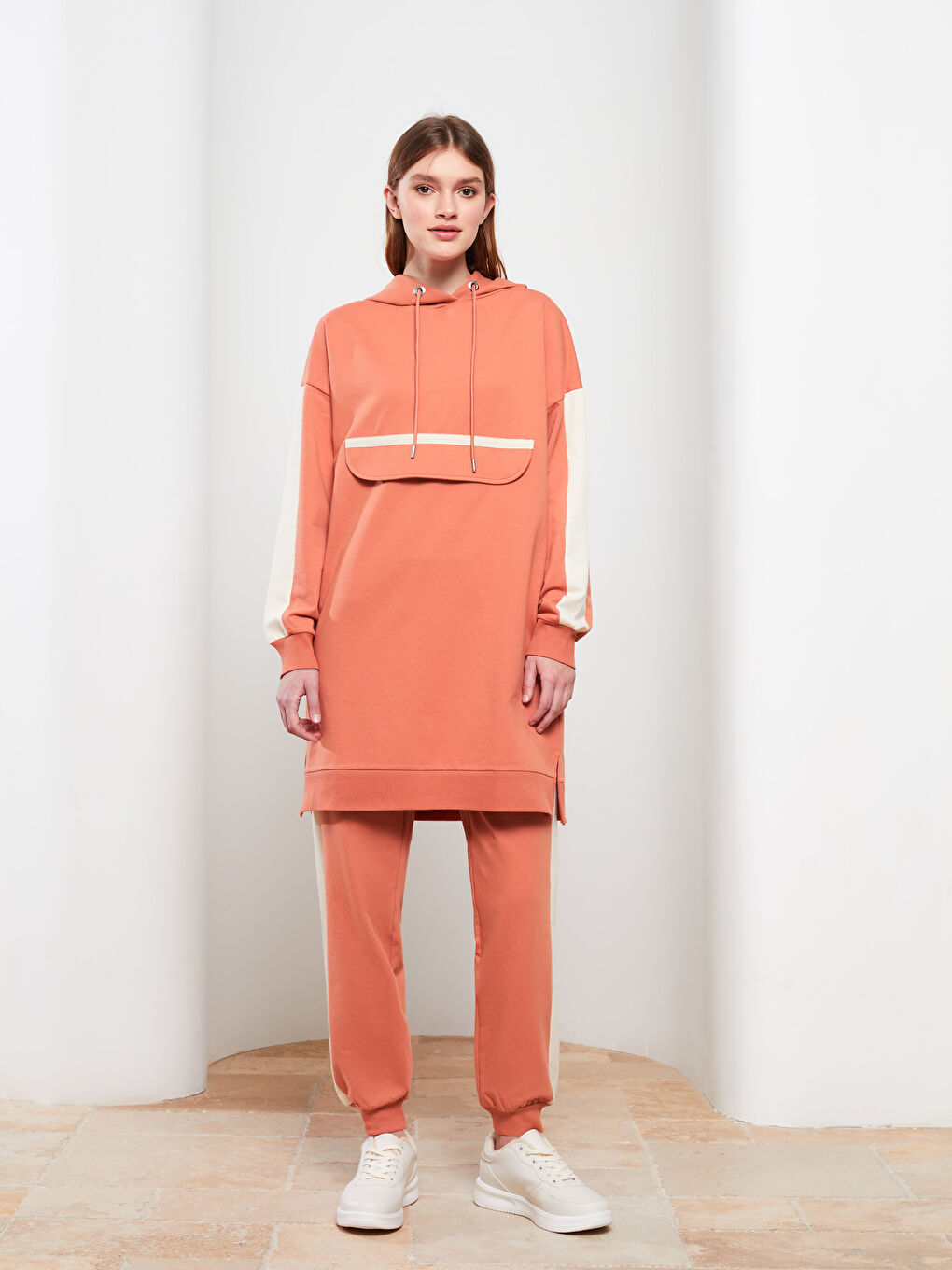 Turuncu Kadın Beli Lastikli Düz Jogger Eşofman Altı-2