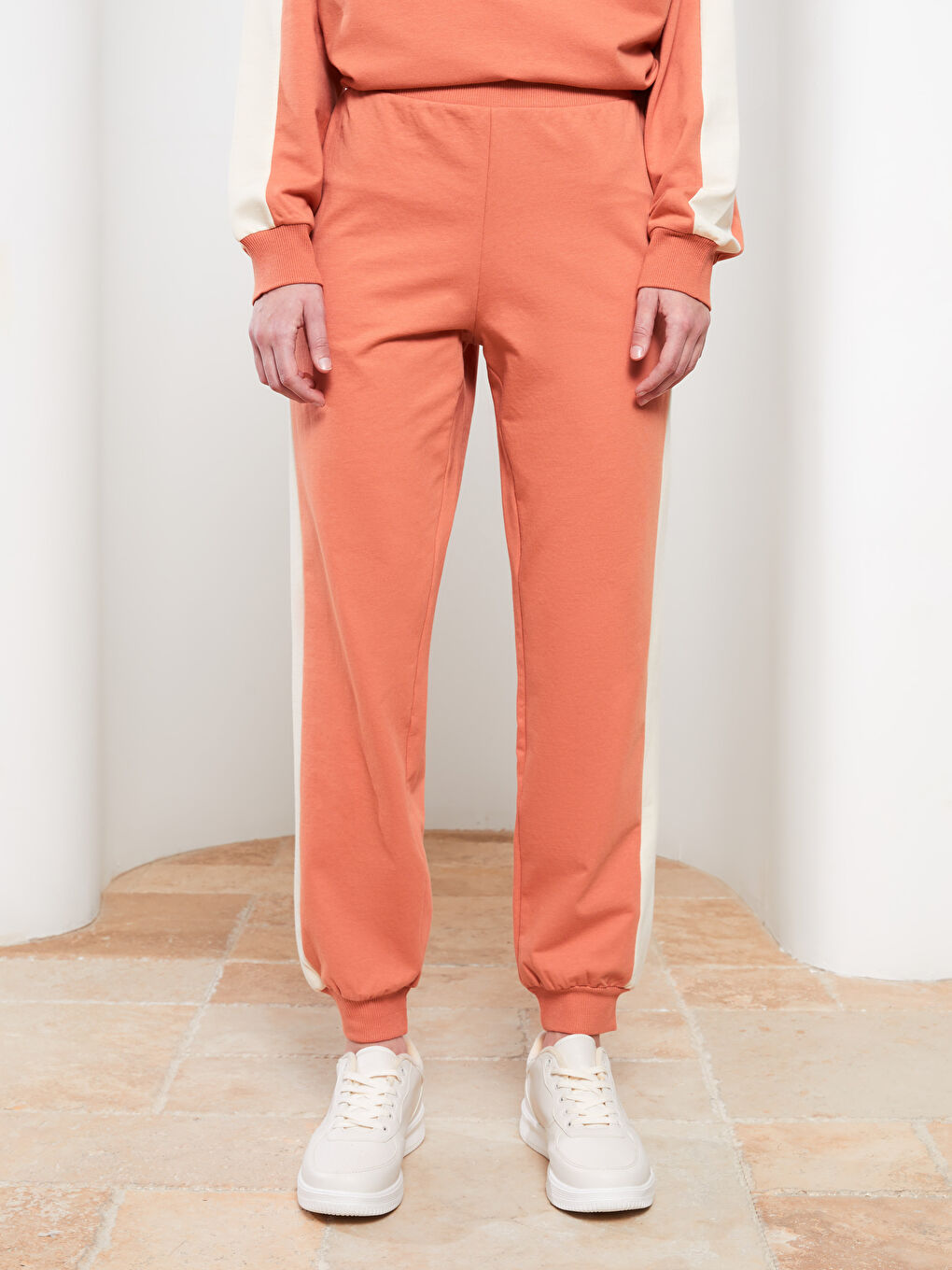 Turuncu Kadın Beli Lastikli Düz Jogger Eşofman Altı-4