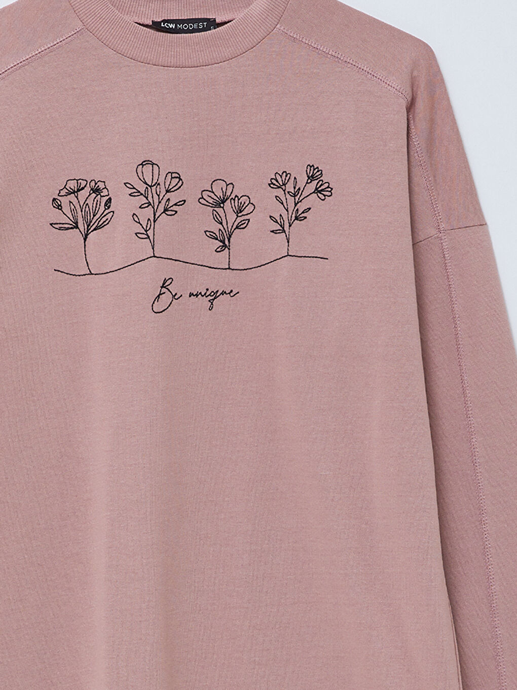 Pembe Bisiklet Yaka Baskılı Uzun Kollu Kadın Tunik-6