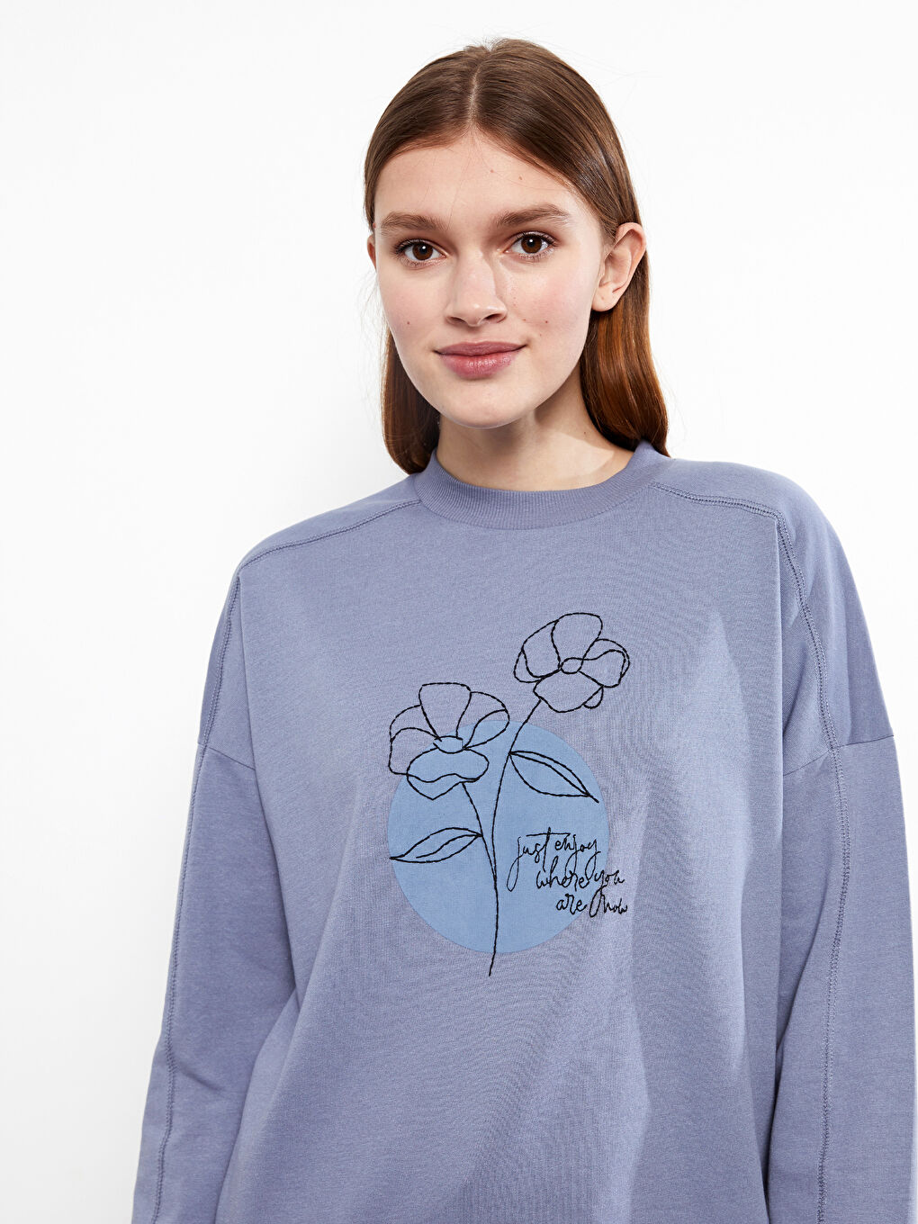 Crew Neck Printed Long Sleeve Women's Tunic-1