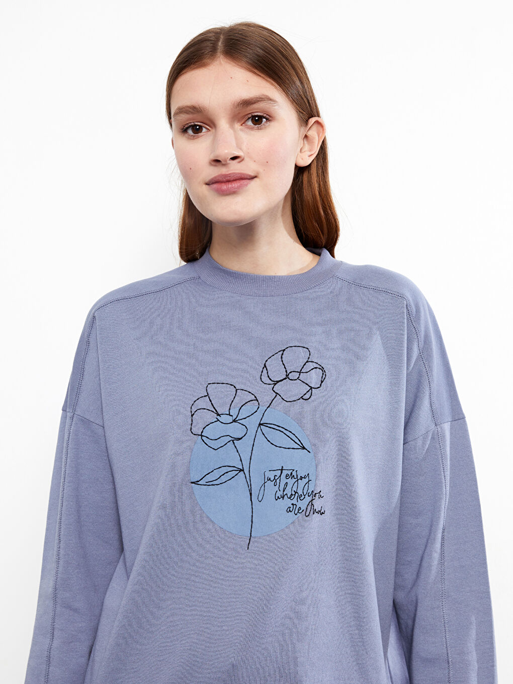 Crew Neck Printed Long Sleeve Women's Tunic-2