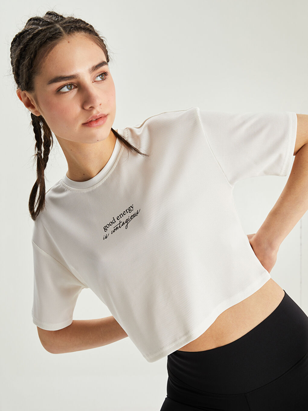 Tricou sport pentru Femei, Crop, Imprimat, Guler rotund-1