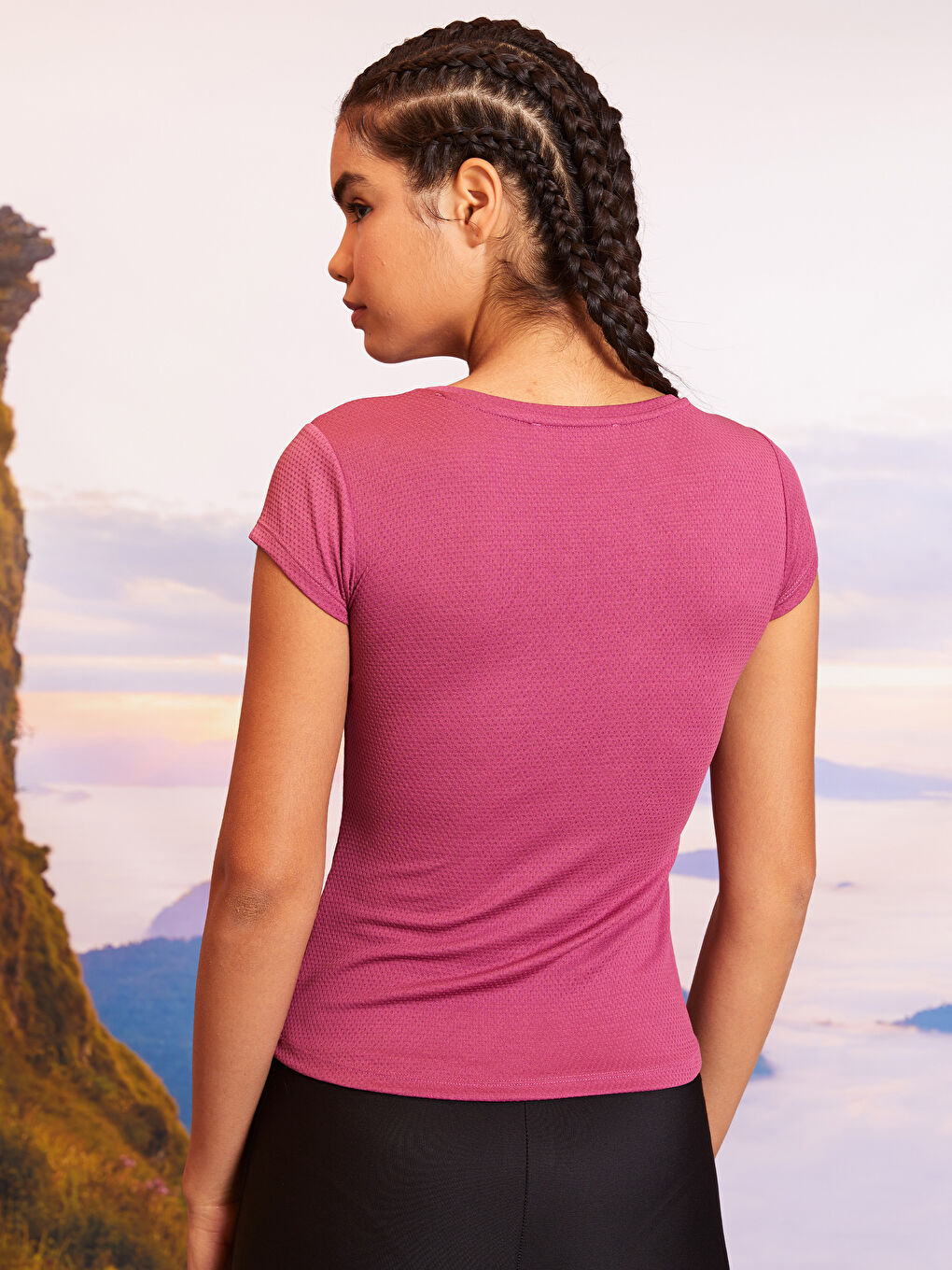 V-Neck Self Patterned Short Sleeve Women's Sports T-Shirt-4