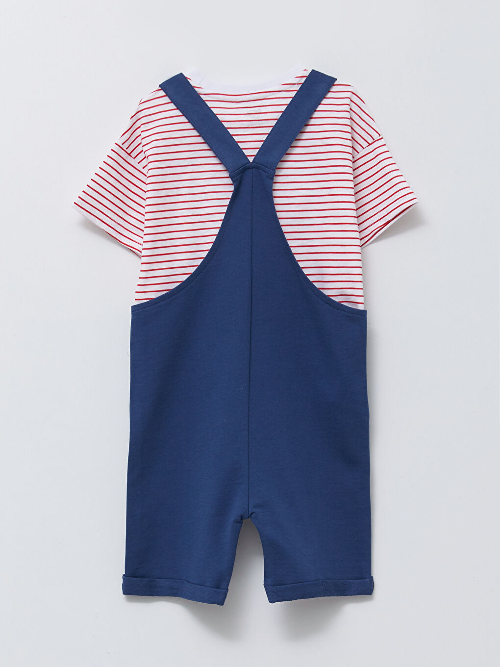 Kırmızı Bisiklet Yaka Kısa Kollu Erkek Bebek Tişört ve Salopet 2'li Takım-1