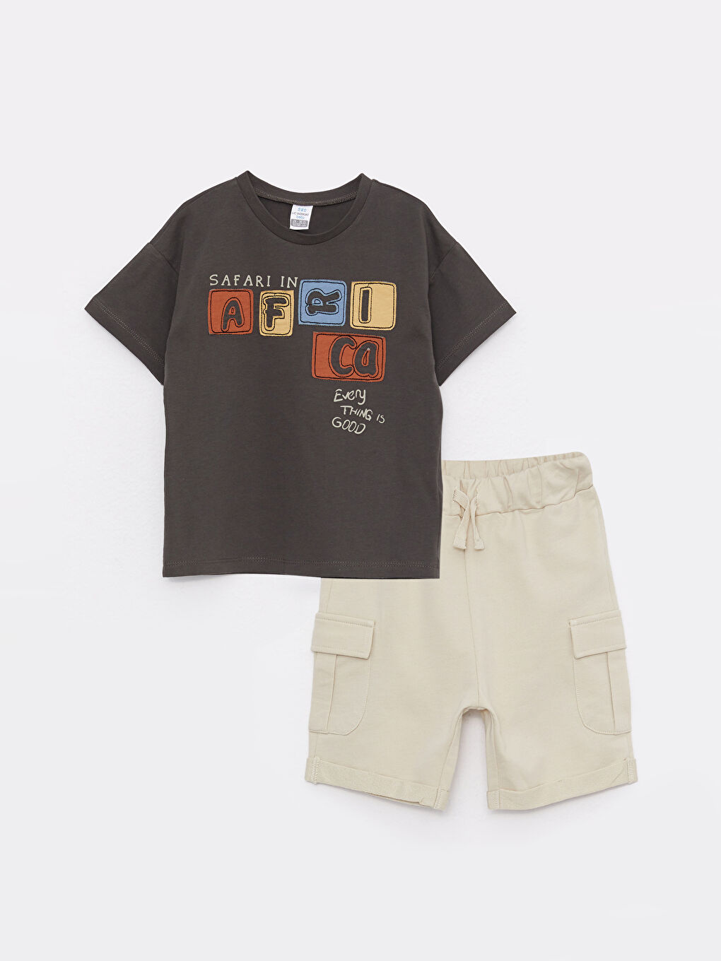 Crew Neck Short Sleeve Printed Cotton Baby Boy T-Shirt and Shorts 2-Piece Set -S2EA80Z1-R37